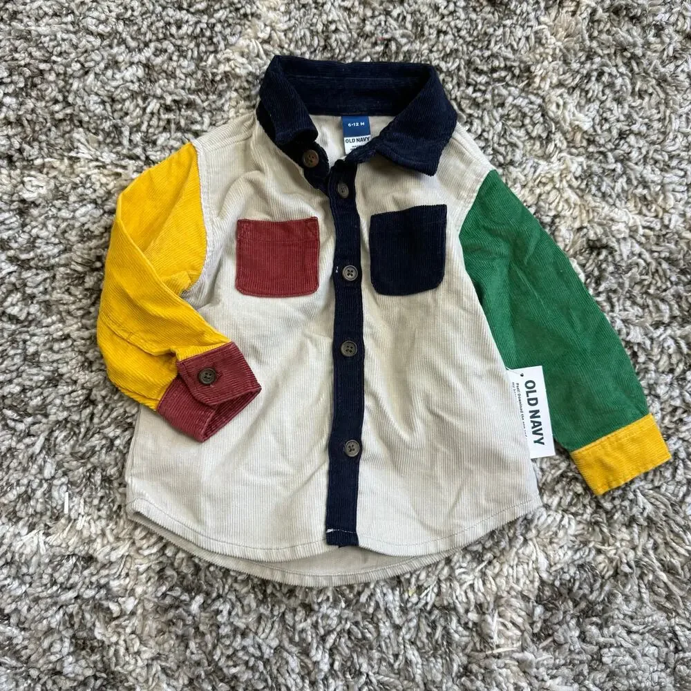 NWT Old Navy Colorblock Corduroy Shirt Baby Boy 6-12 Months Button Down